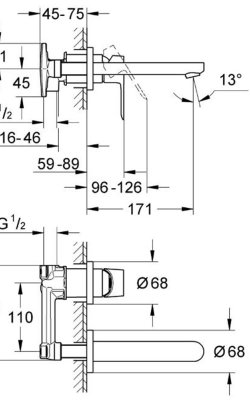 Grohe BauEdge – Μπαταρία Νιπτήρος Επιτοίχια 2 Οπών Χρωμέ 20474001