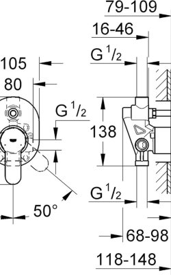  Grohe BauEdge – Εντοιχιζόμενη Μπαταρία Μπανιέρας/Ντους 29039000 diastaseis