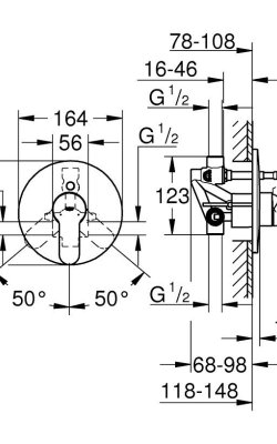  Grohe BauEdge Μίκτης Μπαταρίας Εντοιχισμού για Μπανιέρα 2 Εξόδων Ασημί 29079000 διαστασεις