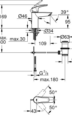 Grohe Eurosmart – Μπαταρία Νιπτήρος Χρωμέ 33265003 diastaseis