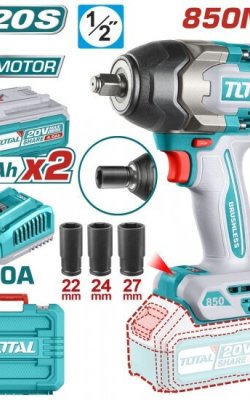 Total TIWLI2085 – Brushless Μπουλονόκλειδο 20V με 2x4Ah Μπαταρίες & Φορτιστή (Υποδοχή 1/2")