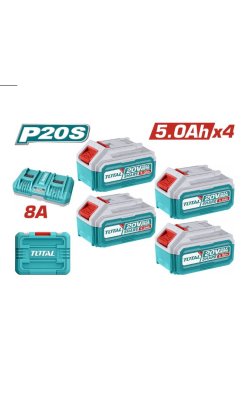 Total TFBCLI20285E- Σετ 4 Μπαταρίες 20 V / 5 Ah + Διπλός Ταχυφορτιστής P20S