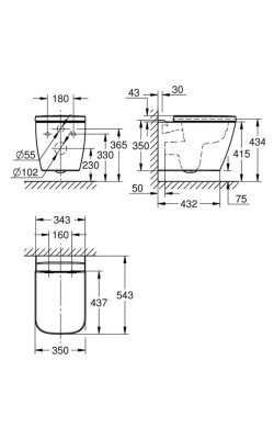 GROHE BAUEDGE Ceramic – Κρεμαστή Λεκάνη Rimless με Κάλυμμα Soft Close  Διαστάσεις: 54,3 × 35 cm 