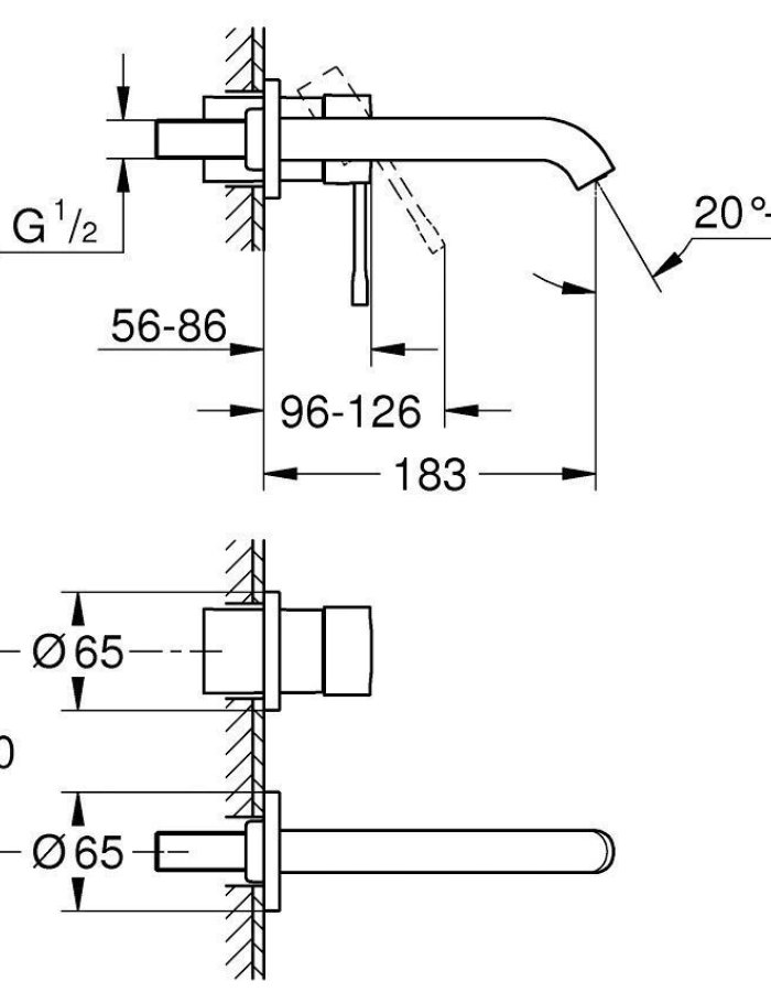 Grohe Essence Σετ Μίκτης & Στόμιο Εντοιχισμού Νιπτήρα 1 Εξόδου Ασημί διαστάσεισ