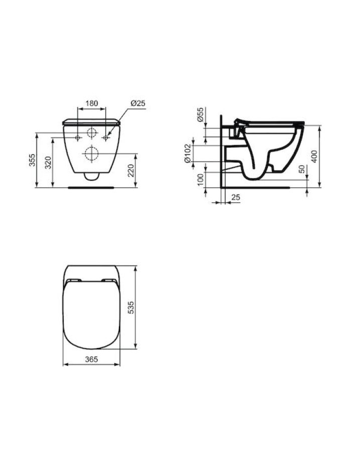  Ideal Standard Tesi – Κρεμαστή Λεκάνη WC με Soft-Close Κάλυμμα diastaseis