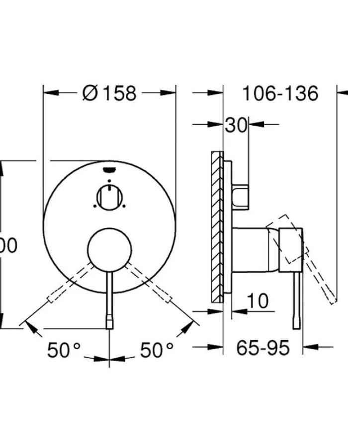 GROHE ESSENCE NEW Μπαταρία μπάνιου εντοιχισμού 3 εξόδων διαστάσεις 