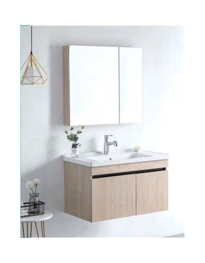 Domistyle Πάγκος με Νιπτήρα & Καθρέπτη  Χρώμα: Καφέ – Διαστάσεις Βάσης: 80 × 47 × 46 cm