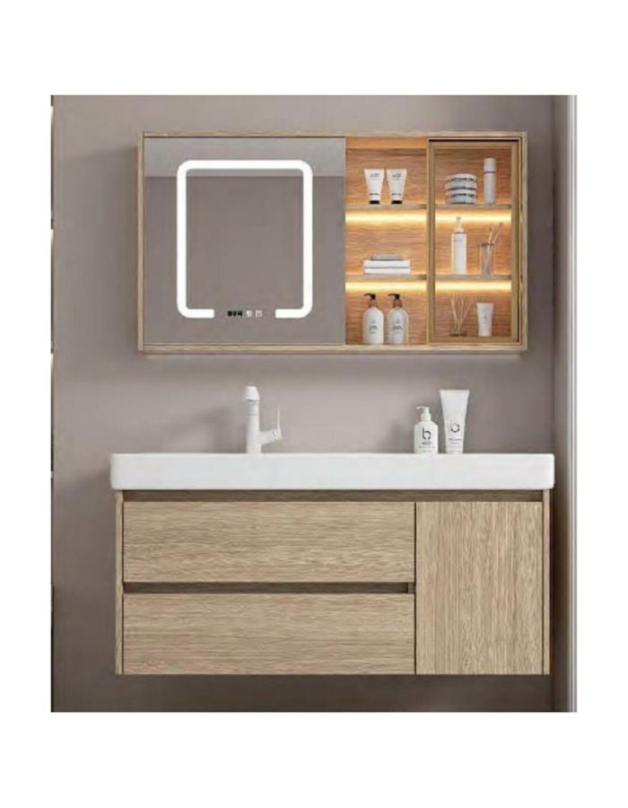  Domistyle Πάγκος με Νιπτήρα & Καθρέπτη Καφέ – 80 × 50 × 48 cm 