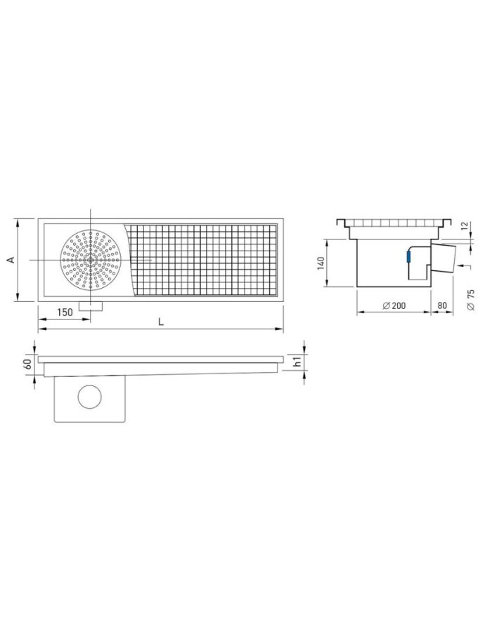  RNT 8013 Ανοξείδωτο Κανάλι Δαπέδου με Ενσωματωμένο Σιφόνι και Οριζόντια Απορροή – 950mm 